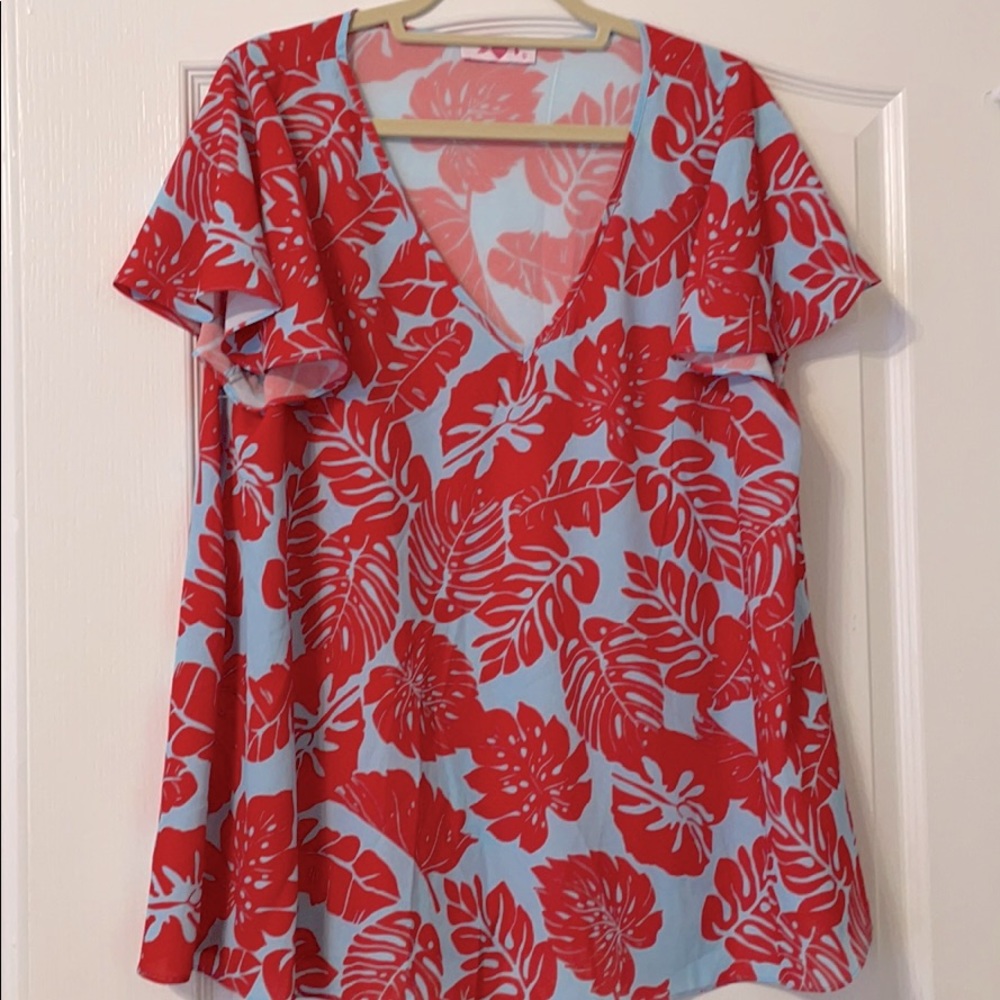 Buddylove Avril top, blue with red print